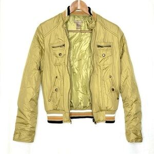 Vintage Gadzooks 90s Gold Bomber Jacket Y2K Puffer Crop Medium (Fits XS)